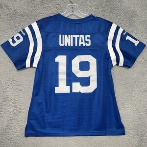 VTG Reebok Johnny Unitas Indianapolis Colts Jersey Youth Sz M Blue #19 Throwback